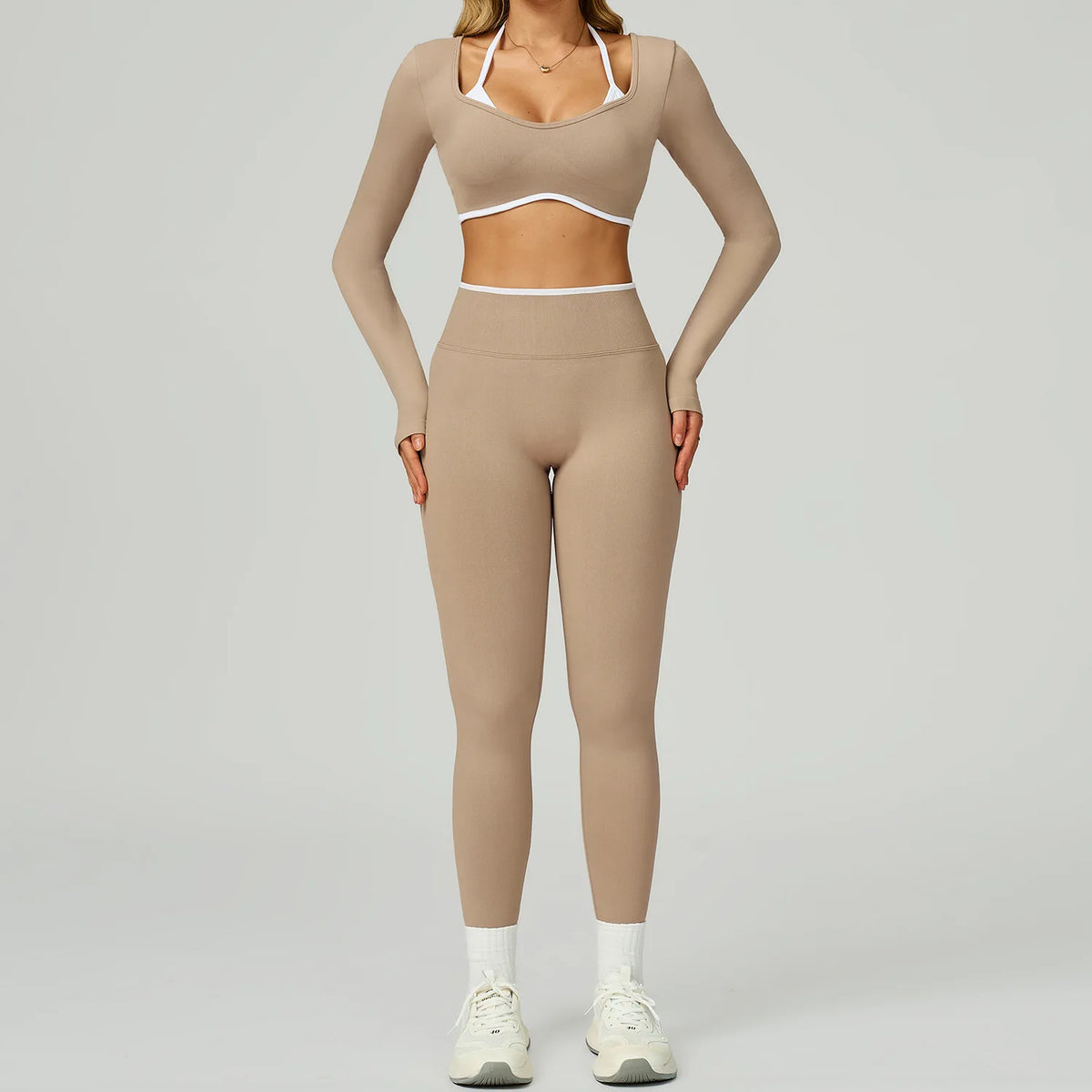 Seamless Yoga Set 2PCS Workout Outfits Sportswear Gym Tracksuit Fitness Leggings Sports Bra Athletic Wear Women Long Sleeves