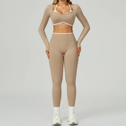 Seamless Yoga Set 2PCS Workout Outfits Sportswear Gym Tracksuit Fitness Leggings Sports Bra Athletic Wear Women Long Sleeves