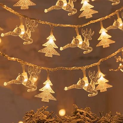 FrostGlow™ Christmas String Lights – Snowflake & Tree Edition