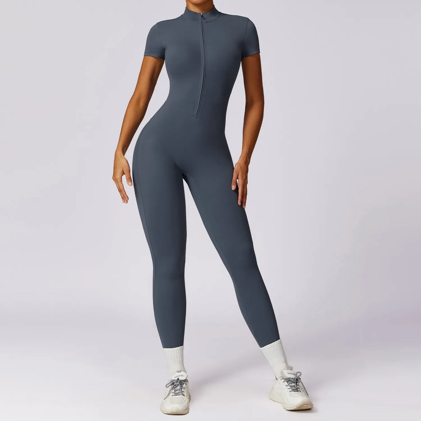 Yoga Set Women Sports Yoga Jumpsuits Tracksuit One-Piece Zipper Short Sleeve Gym Clothes Workout Fitness Sportswear Yoga Suit
