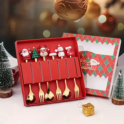 Christmas Cutlery Gift Set – Festive Gold Forks & Spoons
