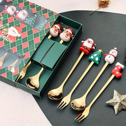 Christmas Cutlery Gift Set – Festive Gold Forks & Spoons