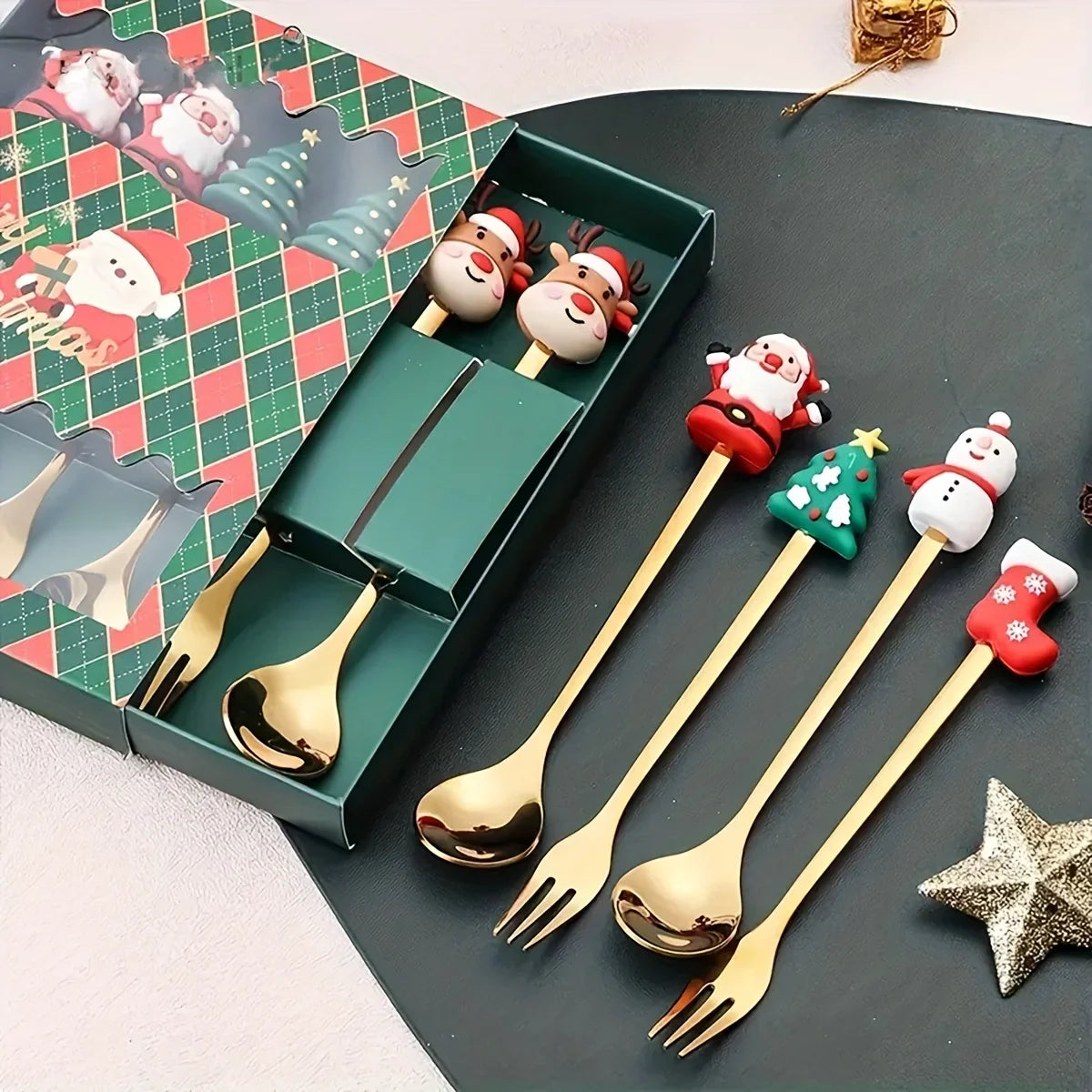 Christmas Cutlery Gift Set – Festive Gold Forks & Spoons