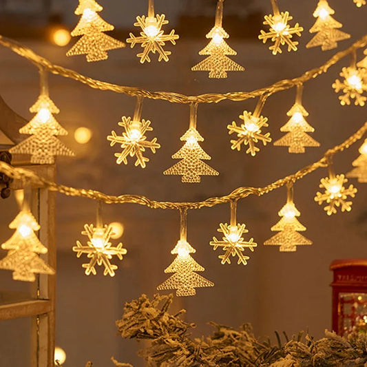 FrostGlow™ Christmas String Lights – Snowflake & Tree Edition