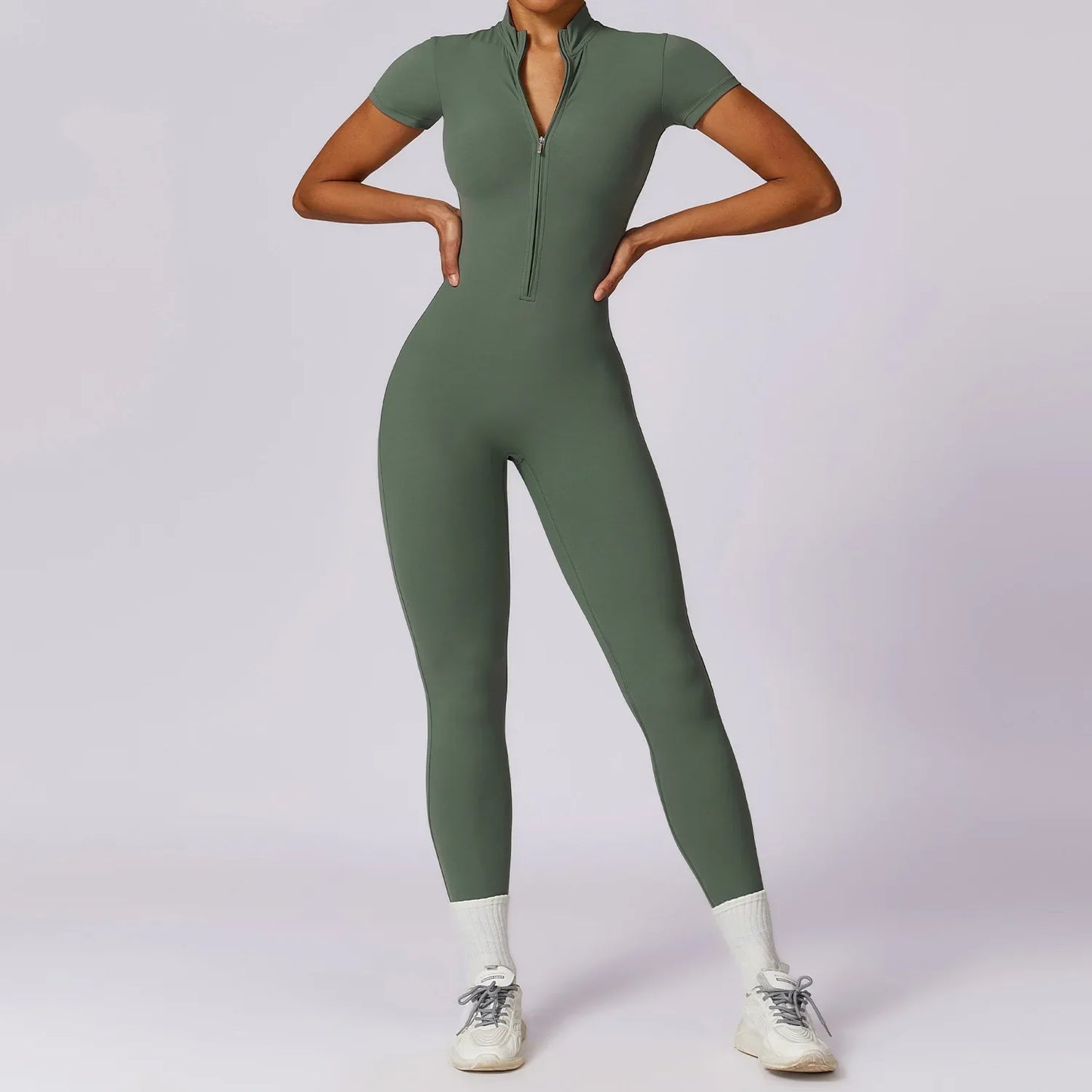 Yoga Set Women Sports Yoga Jumpsuits Tracksuit One-Piece Zipper Short Sleeve Gym Clothes Workout Fitness Sportswear Yoga Suit